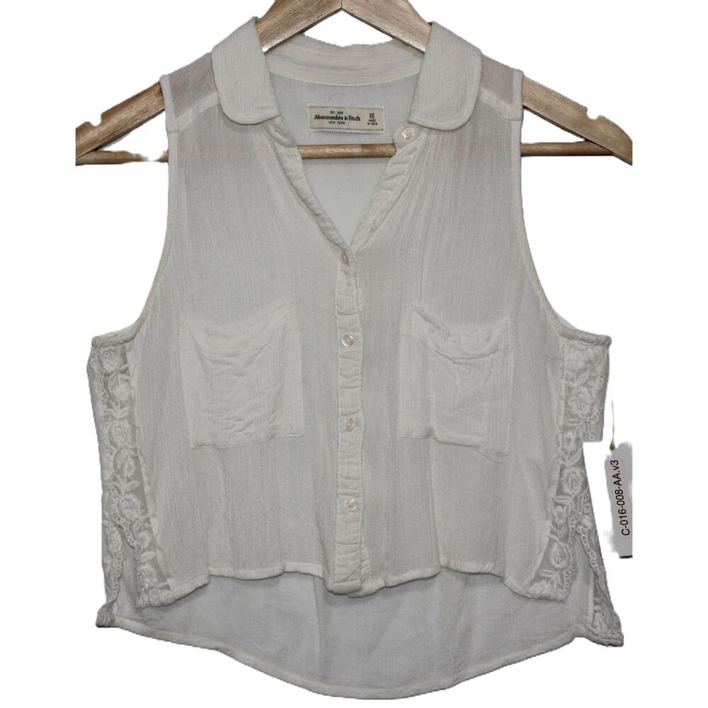 Abercrombie & Fitch White Lace Sleeveless Button Down Collared Blouse Size XS